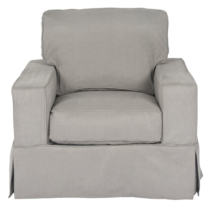 Sunset Trading Americana Box Cushion Fabric Slipcovered Chair in Gray
