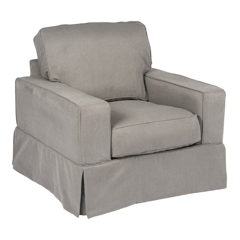 Sunset Trading Americana Box Cushion Fabric Slipcovered Chair in Gray