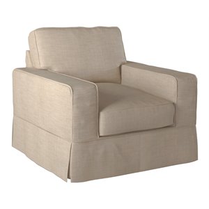 sunset trading americana box cushion fabric slipcovered chair in linen gray