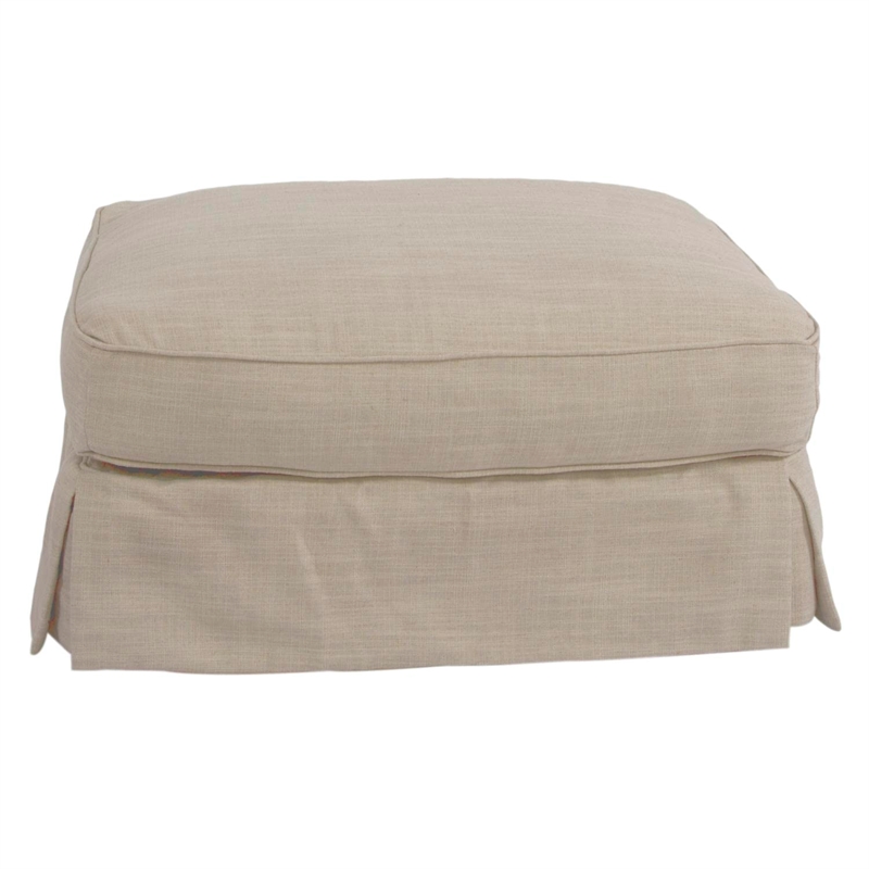 Sunset Trading Americana Box Cushion Fabric Slipcovered Ottoman Linen Tan Gray