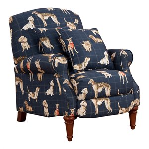 sunset trading happy dog fabric recliner with two matching pillows in navy blue