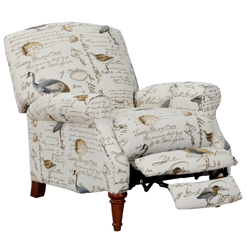 Sunset Trading Bird Script Fabric Manual Reclining Chair in Ivory