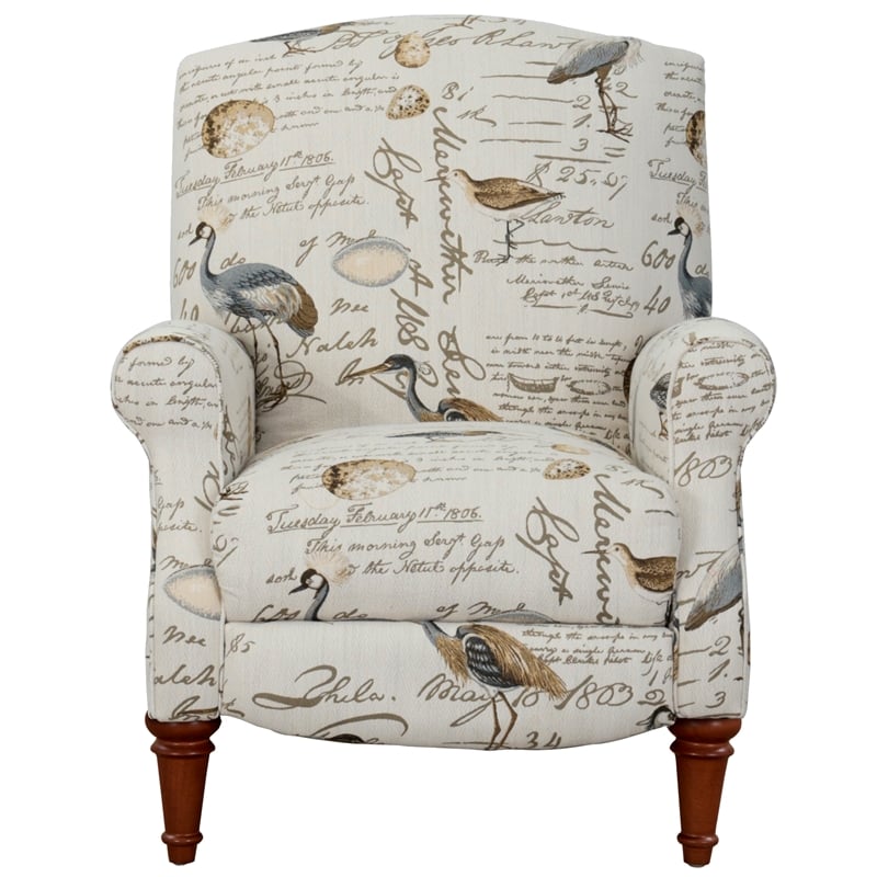 Sunset Trading Bird Script Fabric Manual Reclining Chair in Ivory