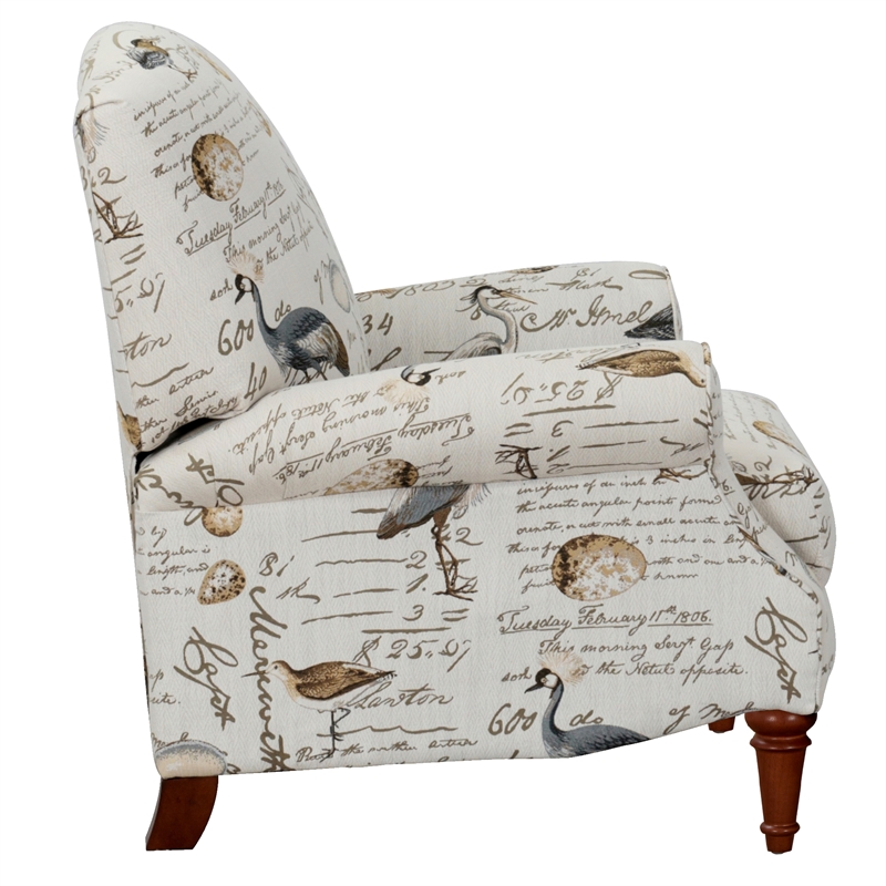 Sunset Trading Bird Script Fabric Manual Reclining Chair in Ivory