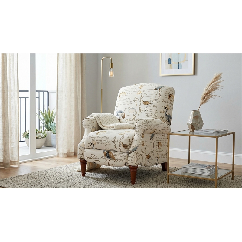 Sunset Trading Bird Script Fabric Manual Reclining Chair in Ivory