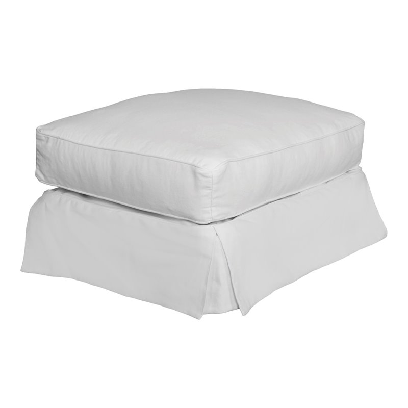Sunset Trading Horizon Slipcovered Ottoman in Warm White Fabric