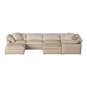Sunset Trading Puff 7-Piece Fabric Slipcovered Modular Sectional in Tan