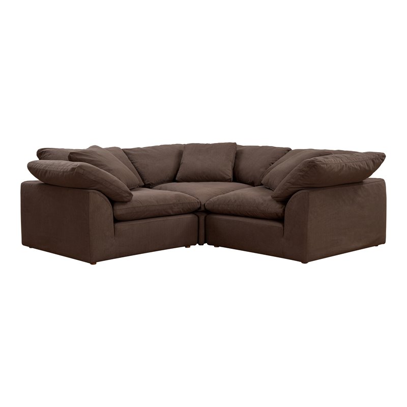 Sunset Trading Puff 3-Piece L-Shape Fabric Slipcover Sectional in Brown