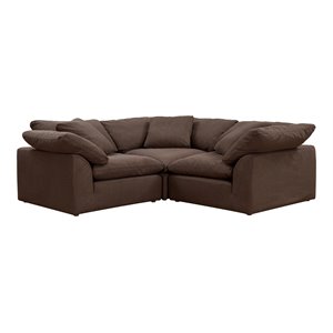Sunset Trading Puff 3-Piece L-Shape Fabric Slipcover Sectional in Brown