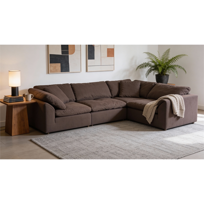 Sunset Trading Puff 4-Piece L-Shape Fabric Slipcover Sectional in Brown
