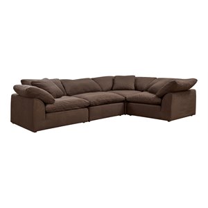 Sunset Trading Puff 4-Piece L-Shape Fabric Slipcover Sectional in Brown