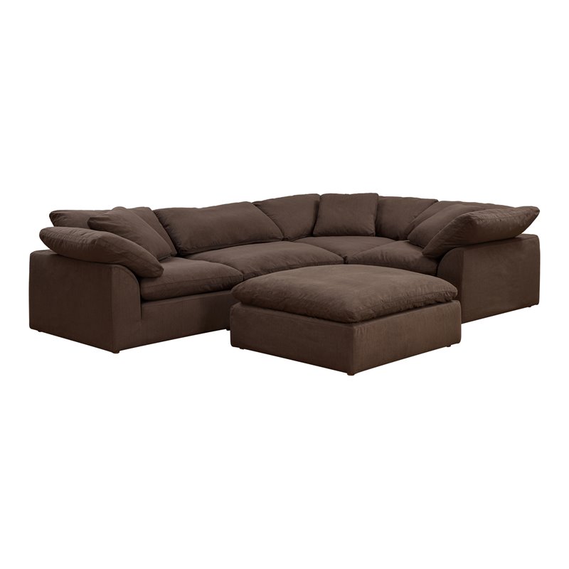 Sunset Trading Puff 5-Piece L-Shape Fabric Slipcover Sectional in Brown