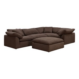 Sunset Trading Puff 5-Piece L-Shape Fabric Slipcover Sectional in Brown