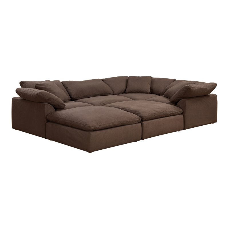 Sunset Trading Puff 6-Piece Fabric Slipcover Sectional Sofa in Brown