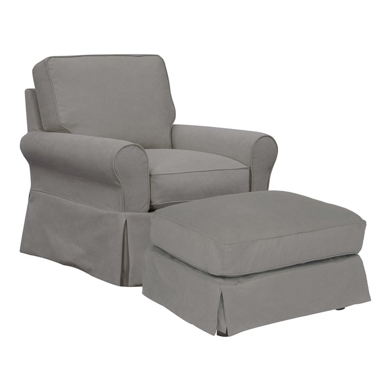 Sunset Trading Horizon Fabric Slipcovered Swivel Rocking Chair & Ottoman in Gray