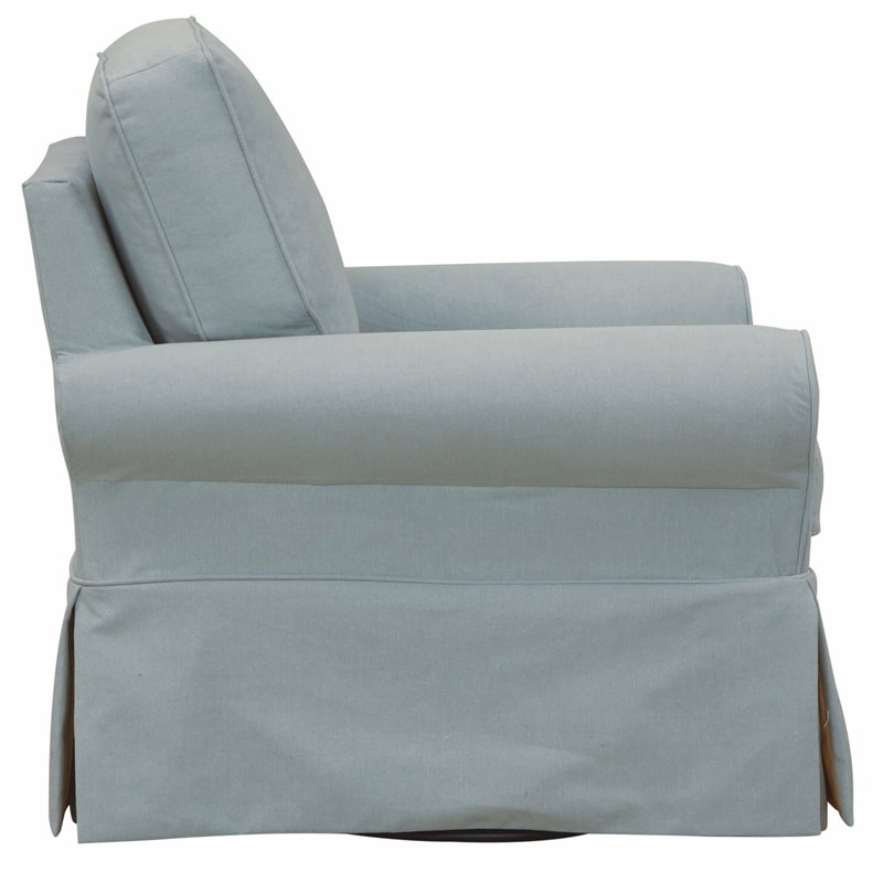 Sunset Trading Horizon Fabric Slipcovered Swivel Rocking Chair in Ocean Blue