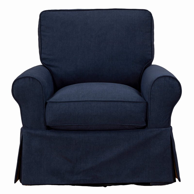 Sunset Trading Horizon Fabric Slipcovered Swivel Rocking Chair in Navy Blue