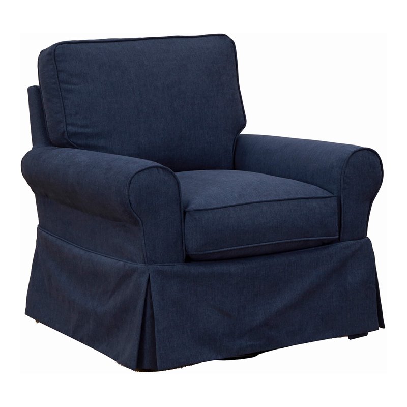 Sunset Trading Horizon Fabric Slipcovered Swivel Rocking Chair in Navy Blue