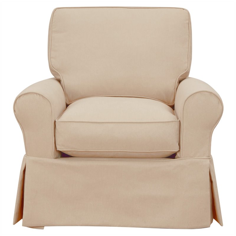 Sunset Trading Horizon Fabric Slipcovered Swivel Rocking Chair in Tan