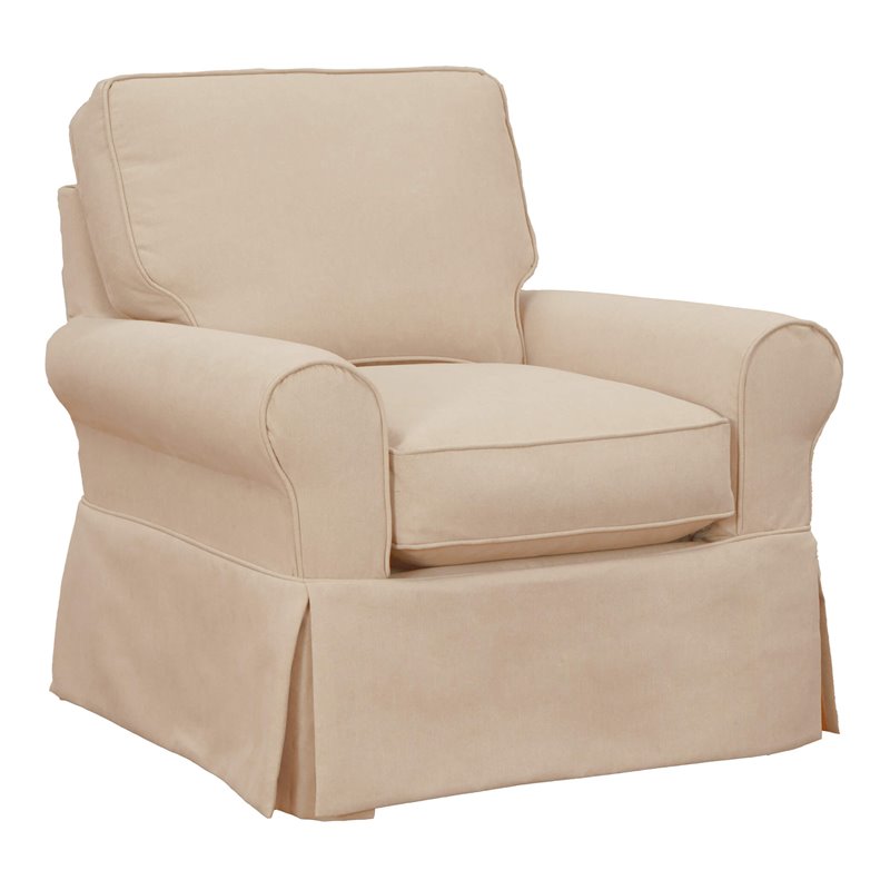 Sunset Trading Horizon Fabric Slipcovered Swivel Rocking Chair in Tan