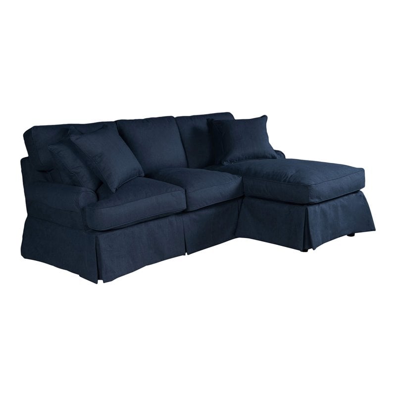 Sunset Trading Horizon Fabric Slipcovered Reversible Chaise Sleeper Sofa in Navy