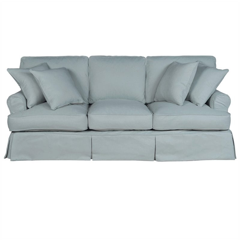 Sunset Trading Horizon T-Cushion Fabric Slipcovered Sofa in Ocean Blue