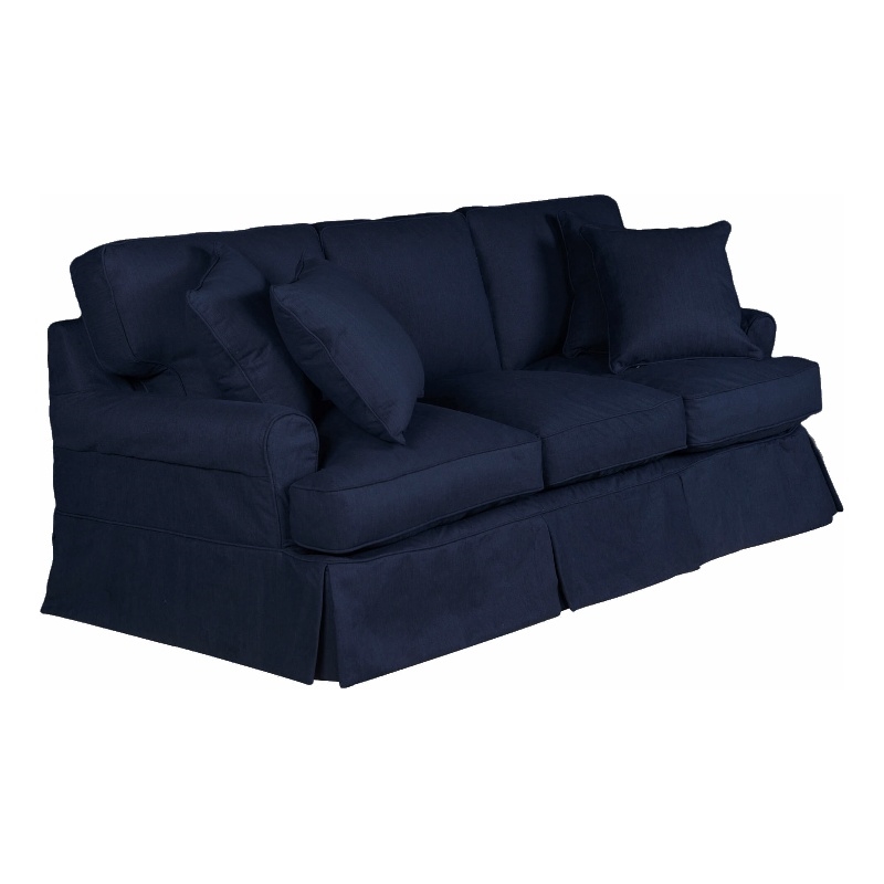 Sunset Trading Horizon T-Cushion Fabric Slipcovered Sofa in Navy Blue