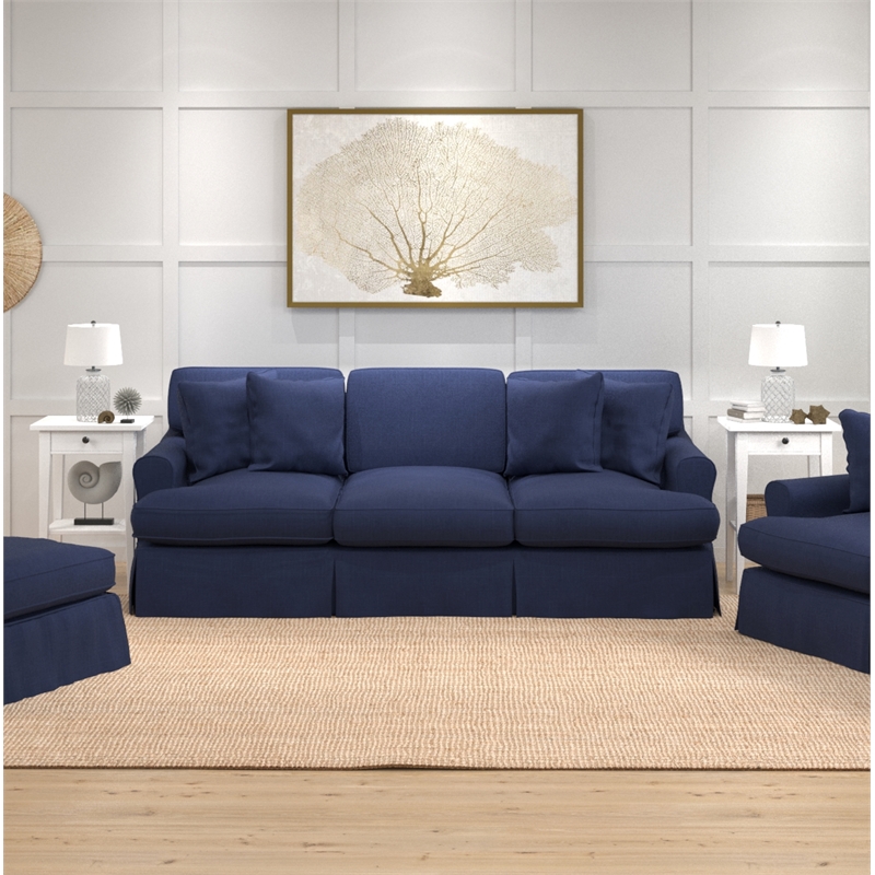 Sunset Trading Horizon T-Cushion Fabric Slipcovered Sofa in Navy Blue