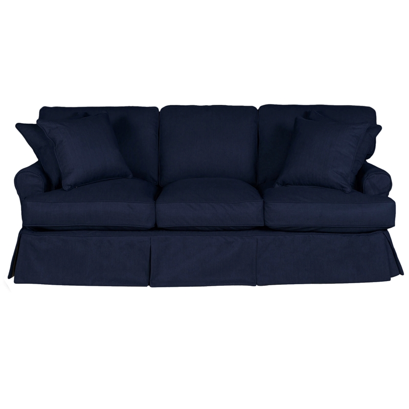 Sunset Trading Horizon T-Cushion Fabric Slipcovered Sofa in Navy Blue