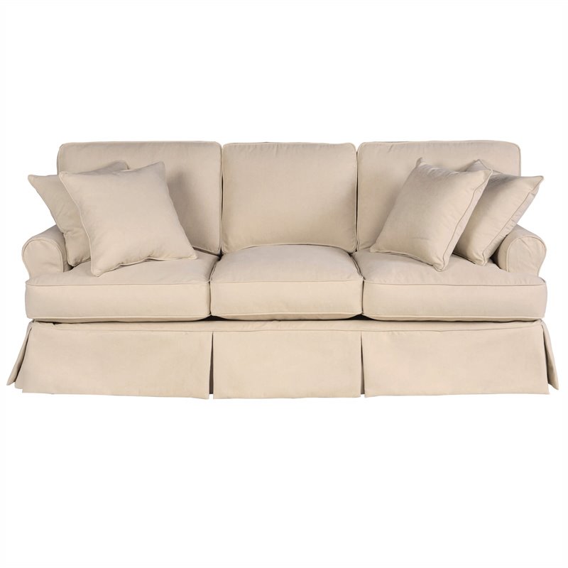 Sunset Trading Horizon T-Cushion Fabric Slipcovered Sofa in Tan
