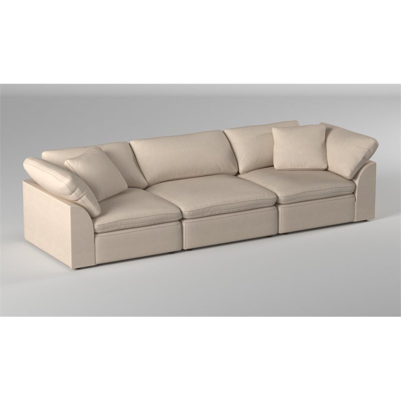 Sunset Trading Puff 3-Piece Fabric Slipcover Modular Sectional Sofa in Tan