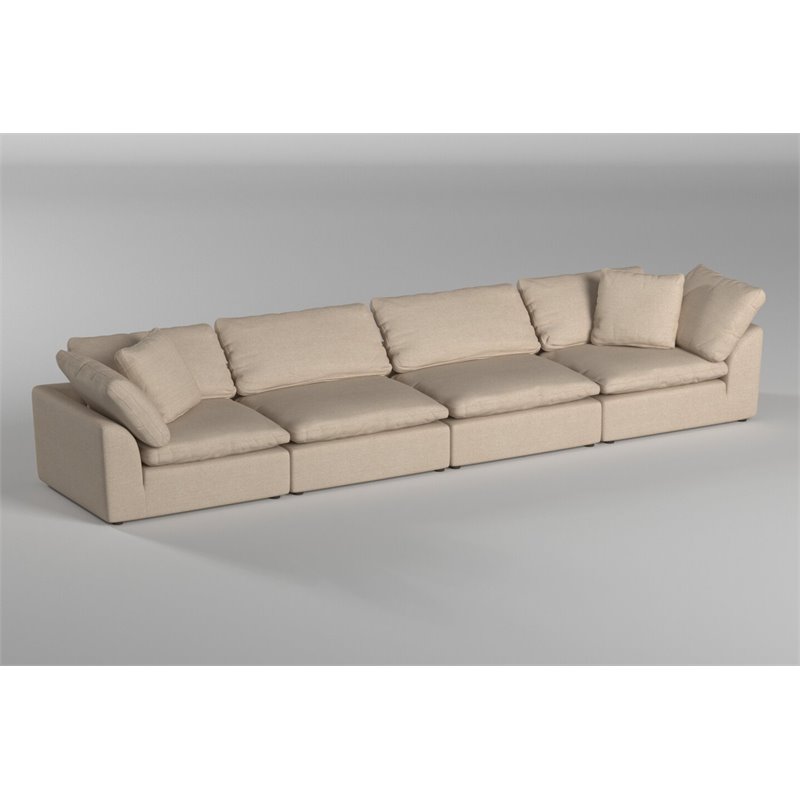 Sunset Trading Puff 4-Piece Fabric Slipcover Modular Sectional Sofa in Tan