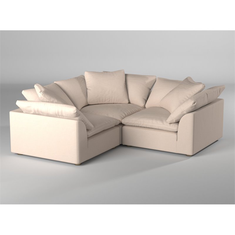 Sunset Trading Puff 3-Piece L-Shaped Fabric Slipcover Sectional in Tan