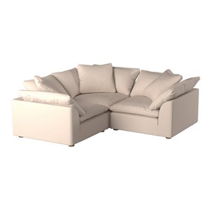 Sunset Trading Puff 3-Piece L-Shaped Fabric Slipcover Sectional in Tan