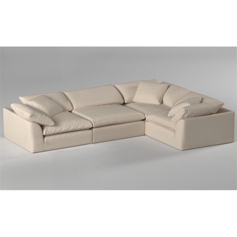 Sunset Trading Puff 4-Piece L-Shaped Fabric Slipcover Sectional in Tan