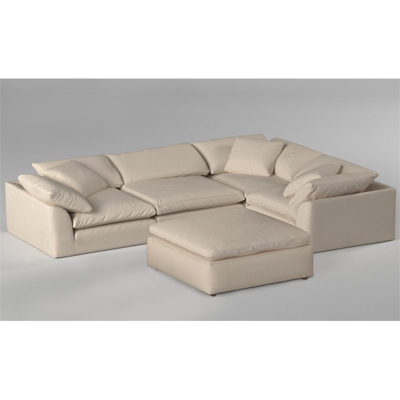 Sunset Trading Puff 5-Piece L-Shaped Fabric Slipcover Sectional in Tan