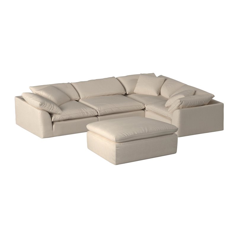 Sunset Trading Puff 5-Piece L-Shaped Fabric Slipcover Sectional in Tan
