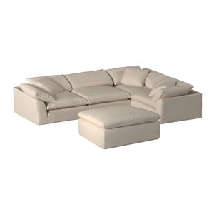 Sunset Trading Puff 5-Piece L-Shaped Fabric Slipcover Sectional in Tan
