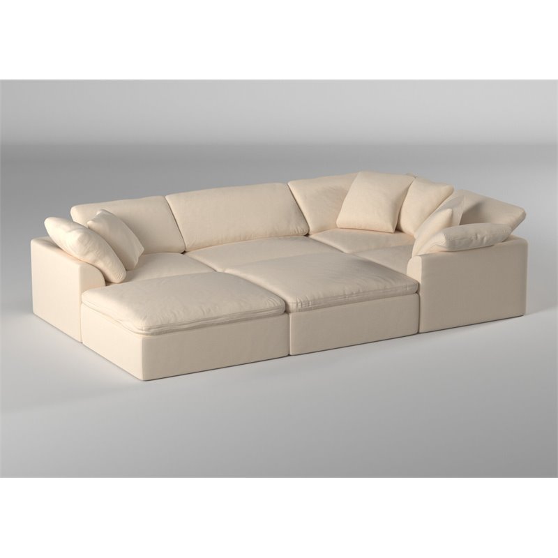 Sunset Trading Puff 6-Piece Fabric Slipcover Pit Sectional Sofa in Tan