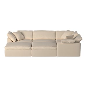 Sunset Trading Puff 6-Piece Fabric Slipcover Pit Sectional Sofa in Tan