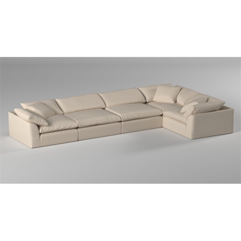 Sunset Trading Puff 5-Piece Fabric Slipcover Modular Sectional Sofa in Tan