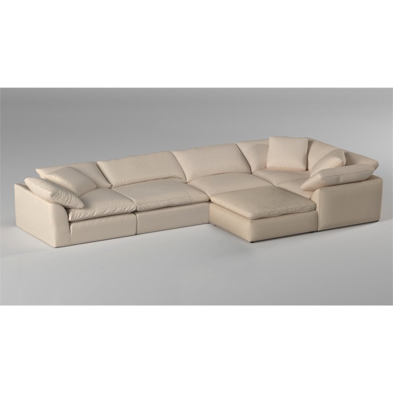 Sunset Trading Puff 6-Piece L-Shaped Fabric Slipcover Sectional in Tan