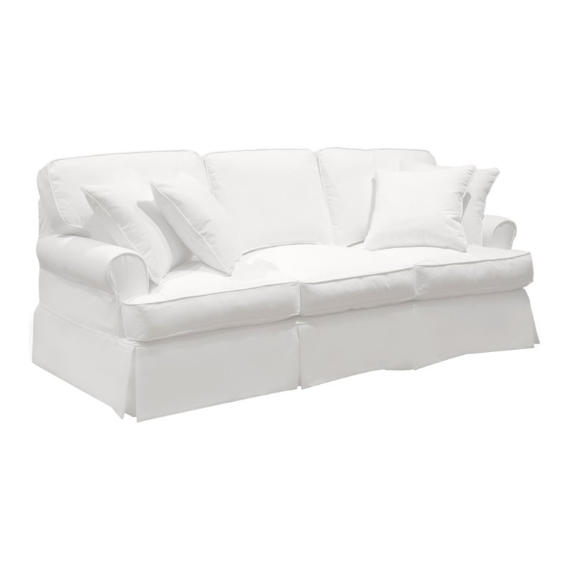 Sunset Trading Horizon T-Cushion Cotton Slipcovered Sofa in Warm White Fabric