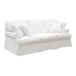 Sunset Trading Horizon T-Cushion Cotton Slipcovered Sofa in Warm White Fabric
