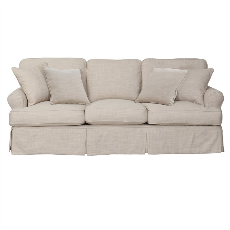 Sunset Trading Horizon T-Cushion Fabric Slipcovered Sofa in Linen Beige