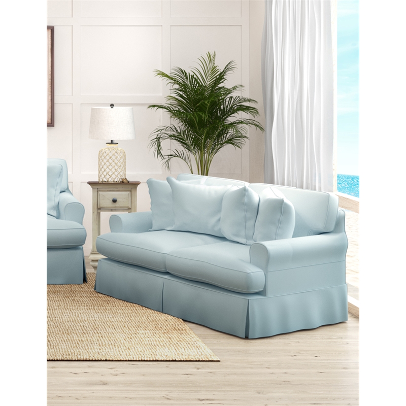 Sunset Trading Horizon T-Cushion Fabric Slipcovered Loveseat in Ocean Blue