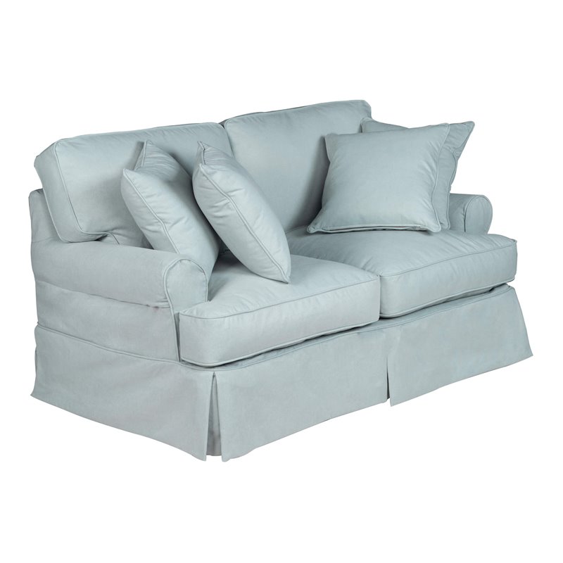 Sunset Trading Horizon T-Cushion Fabric Slipcovered Loveseat in Ocean Blue