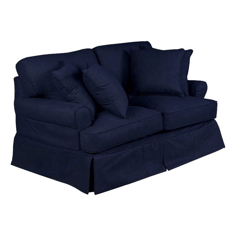 Sunset Trading Horizon T-Cushion Fabric Slipcovered Loveseat in Navy Blue