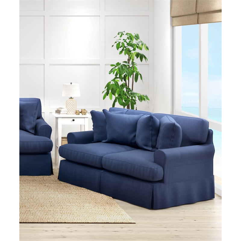 Sunset Trading Horizon T-Cushion Fabric Slipcovered Loveseat in Navy Blue