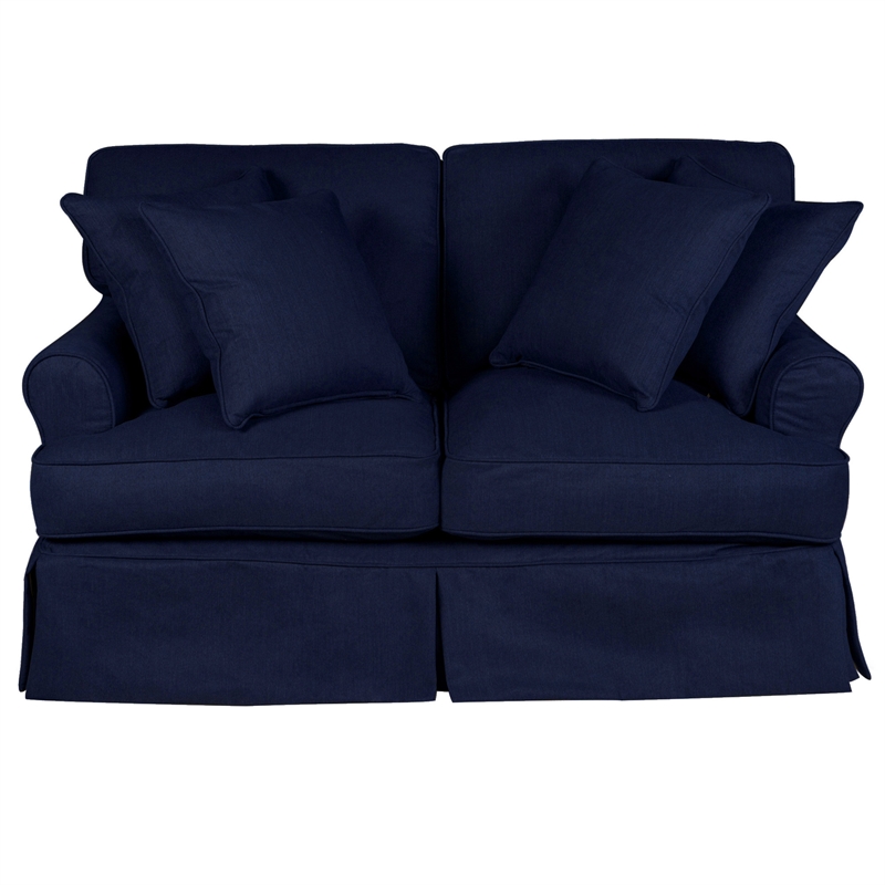 Sunset Trading Horizon T-Cushion Fabric Slipcovered Loveseat in Navy Blue